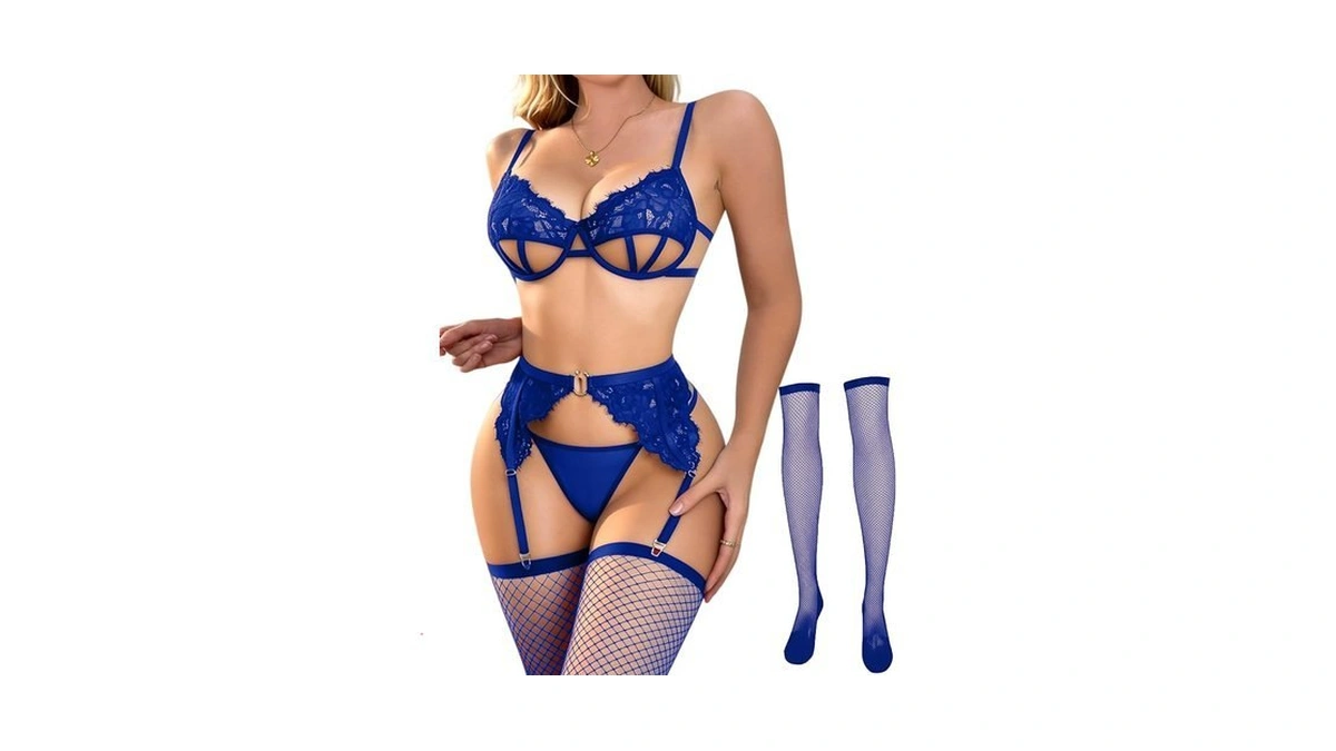 Avidlove 4 Piece Lingerie Set With Stockings And Underwire Bra