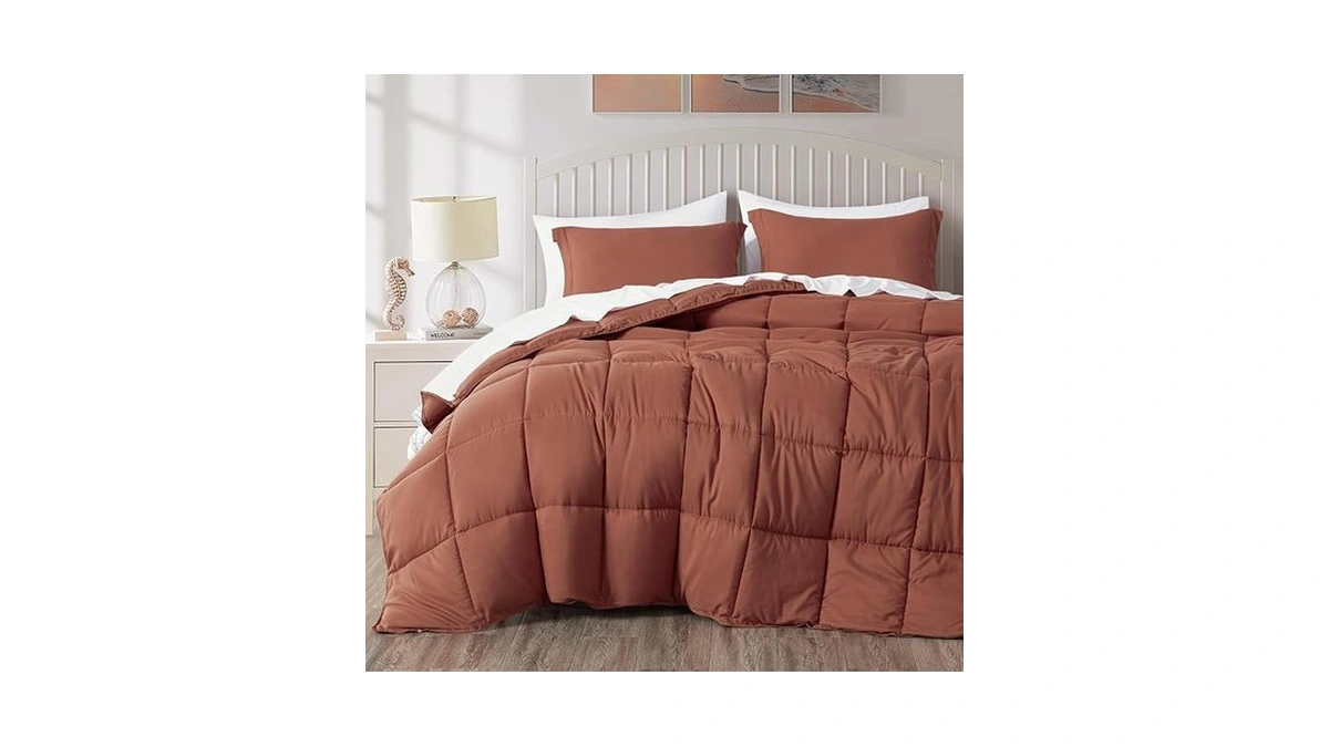 Chezmoi Collection 3-piece Terracotta Comforter Set Queen Size - 110gsm