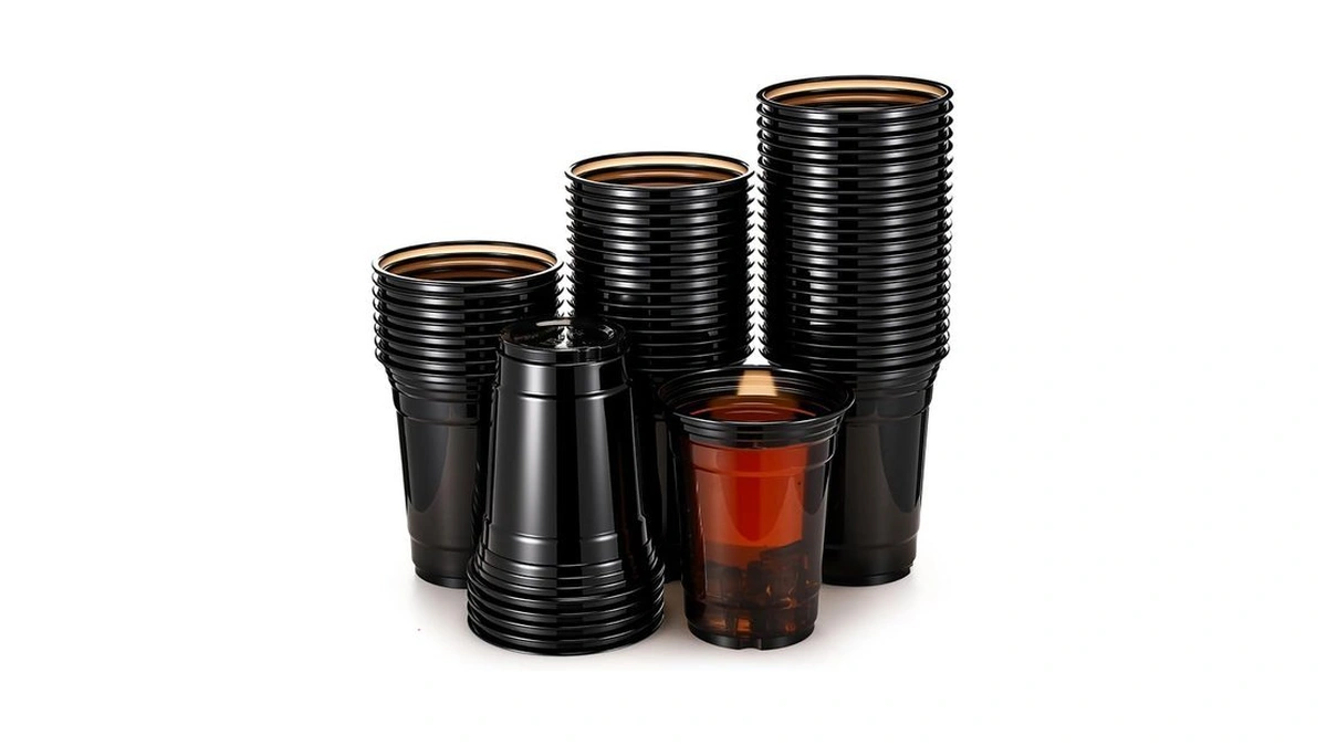 Lemonroad 50pcs Black Clear Plastic Cups, Disposable Pet Coffee Cups