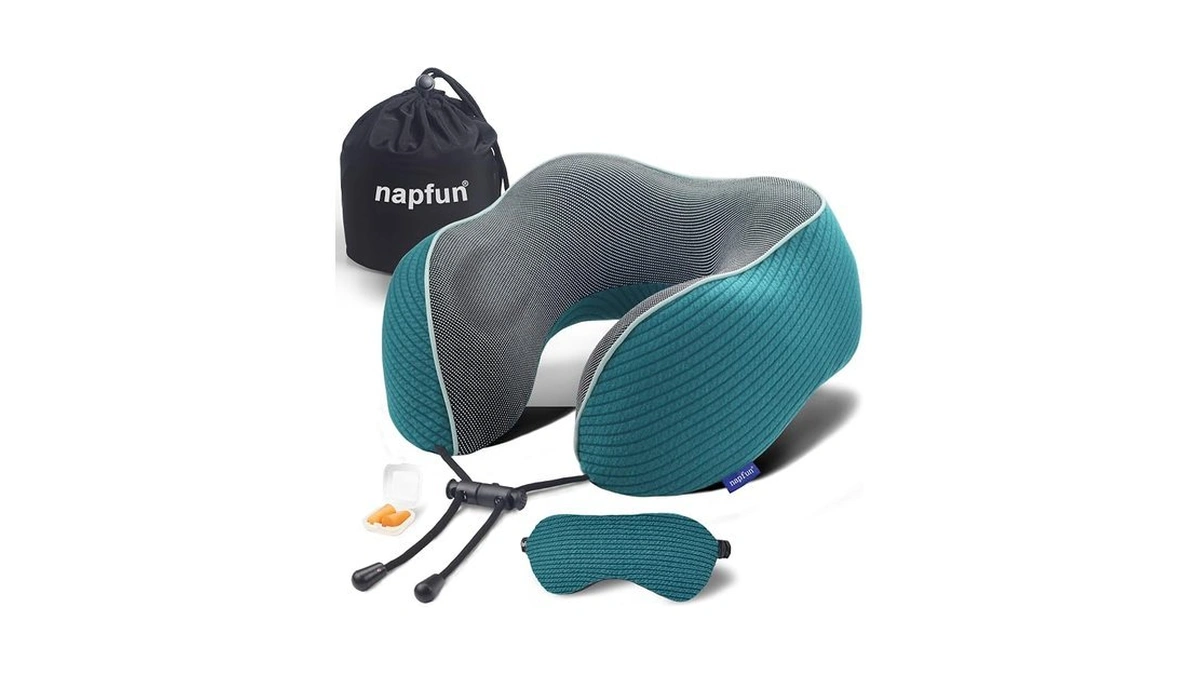 Napfun Neck Pillow For Travel With Travel Pouch, Sleep Mask