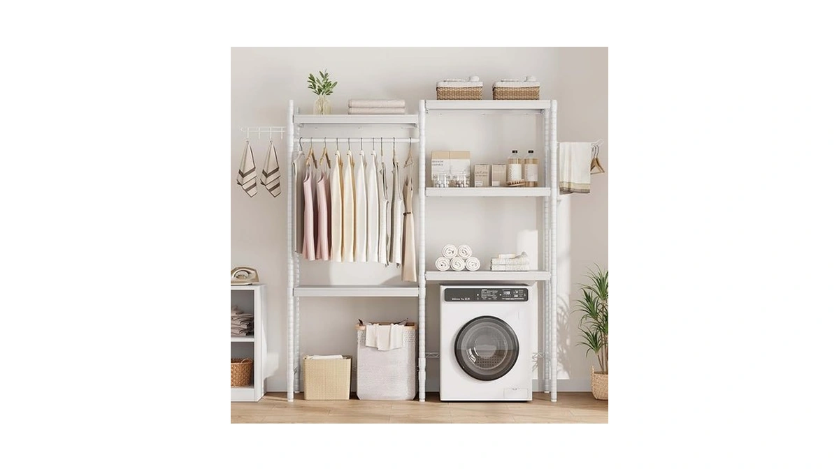 Idealhouse 30" Adjustable Washer Dryer Shelf, 5-tier Over-washer Laundry Organizer,