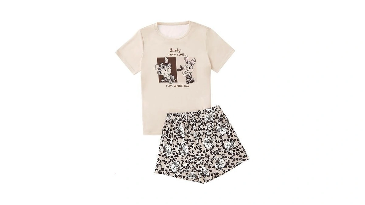 Lyaner Women's Pajamas Set Summer Pjs Short Sleeve Tee And
