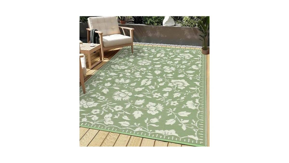 Garvee 5x8 Outdoor Patio Rug, Floral Waterproof Outdoor Rug For