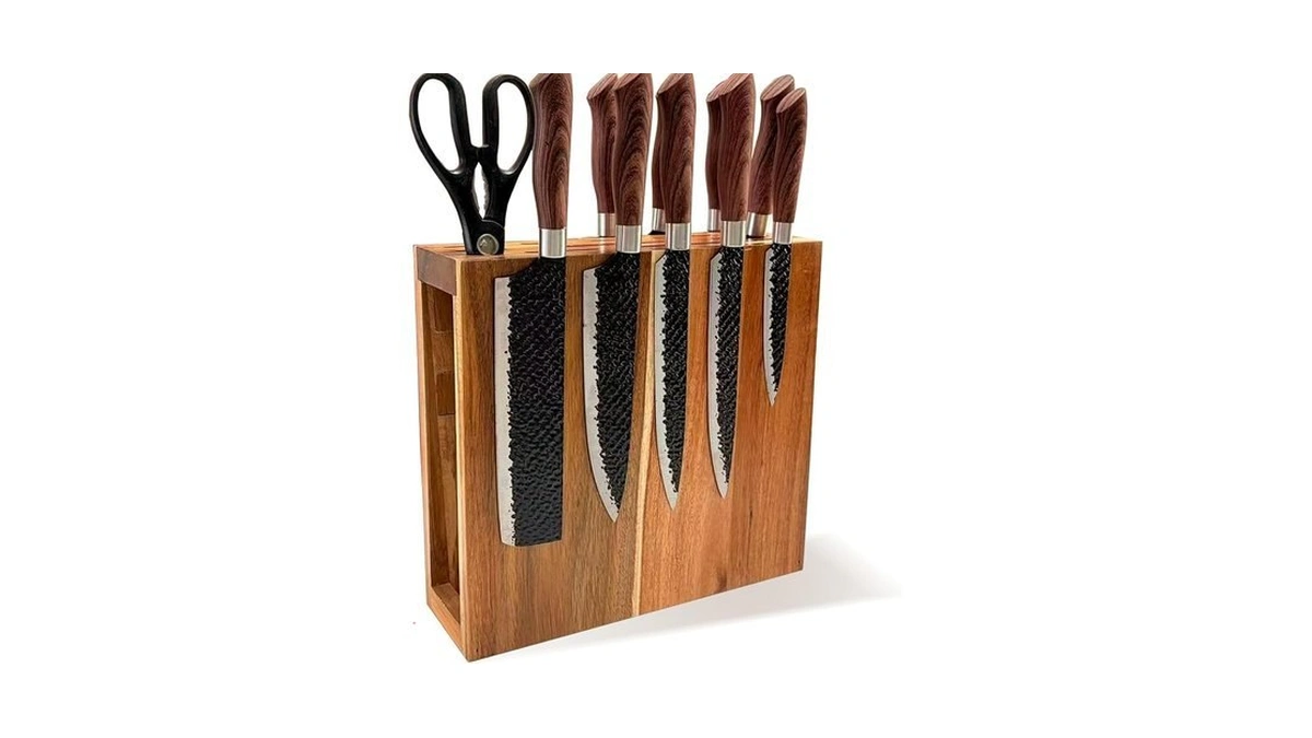 Mulikeer Acacia Wood Magnetic Knife Block,double Sieded Powerful Magnetic With