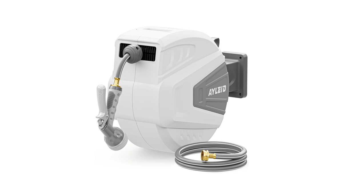 Ayleid Retractable Rubber Hybrid Garden Hose Reel, 1/2"x100ft Wall Mount