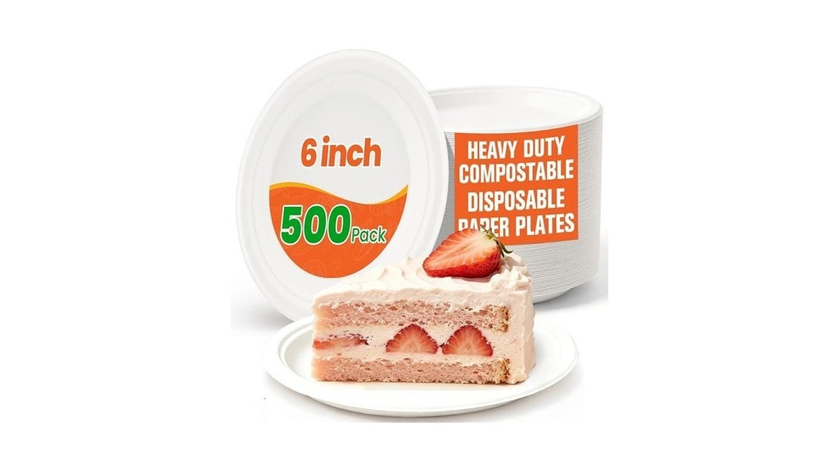 500 Pack Small Paper Plates 6 Inch, 100% Compostable Heavy