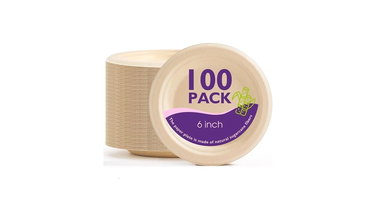 Packinno 6 Inch 100 Pack Compostable Paper Plates, Biodegradable Heavy