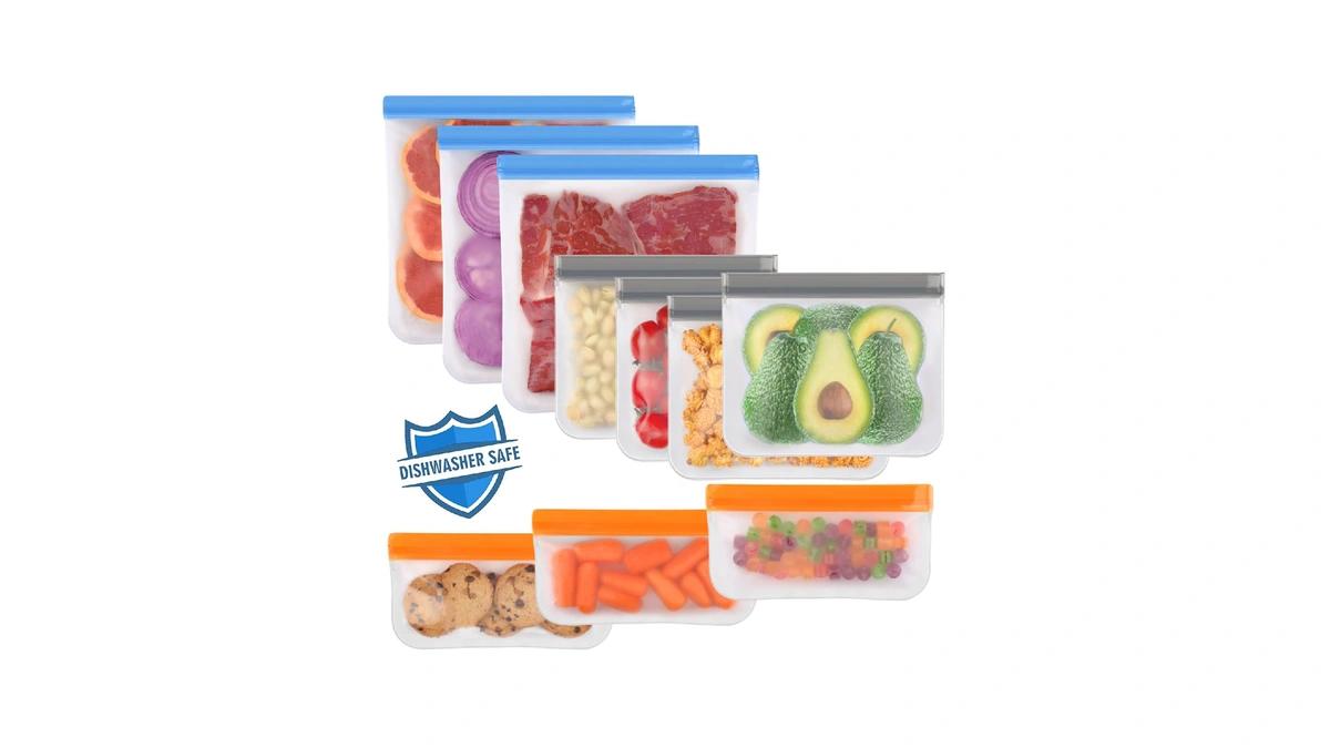 Lerine 10 Pack Dishwasher Safe Reusable Bags, Leakproof Reusable Freezer