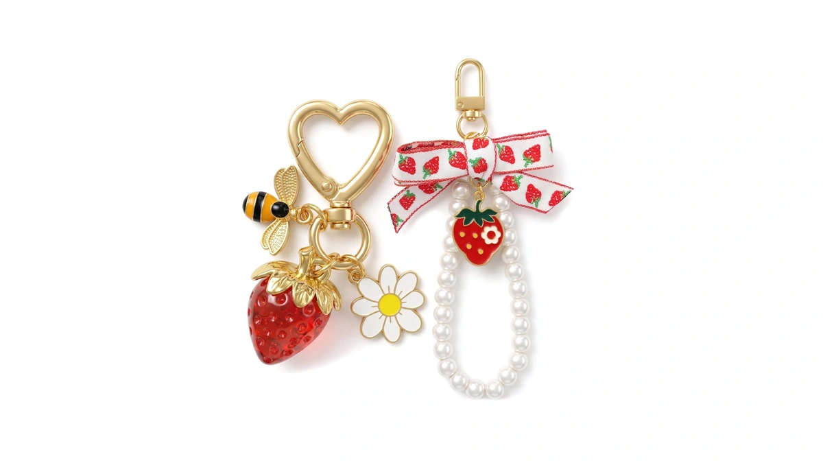 Udpp 2pcs Cherry Keychain & Pearl Bow Keychain, Sparkly Bowknot