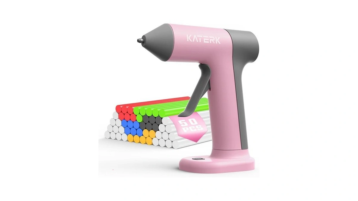 Katerk Cordless Hot Glue Gun, 50 Mini Glue Sticks, Rechargeable,