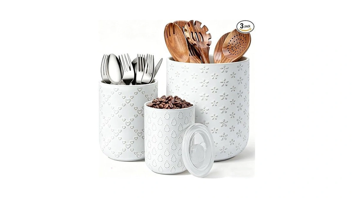 Yunlinli Kitchen Utensil Holder For Countertop, Ceramic Utensil Organizer For