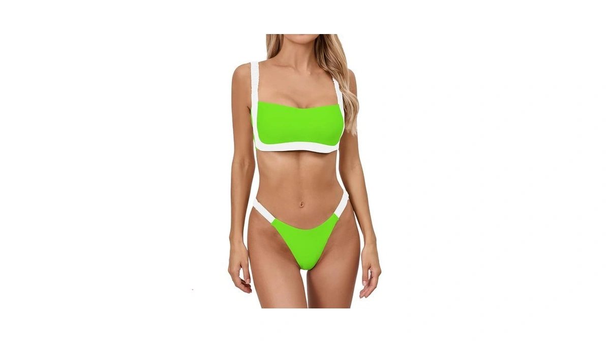 Wodecasa Women's Colorblock Bikini Set Square Neck High Cut Cheeky