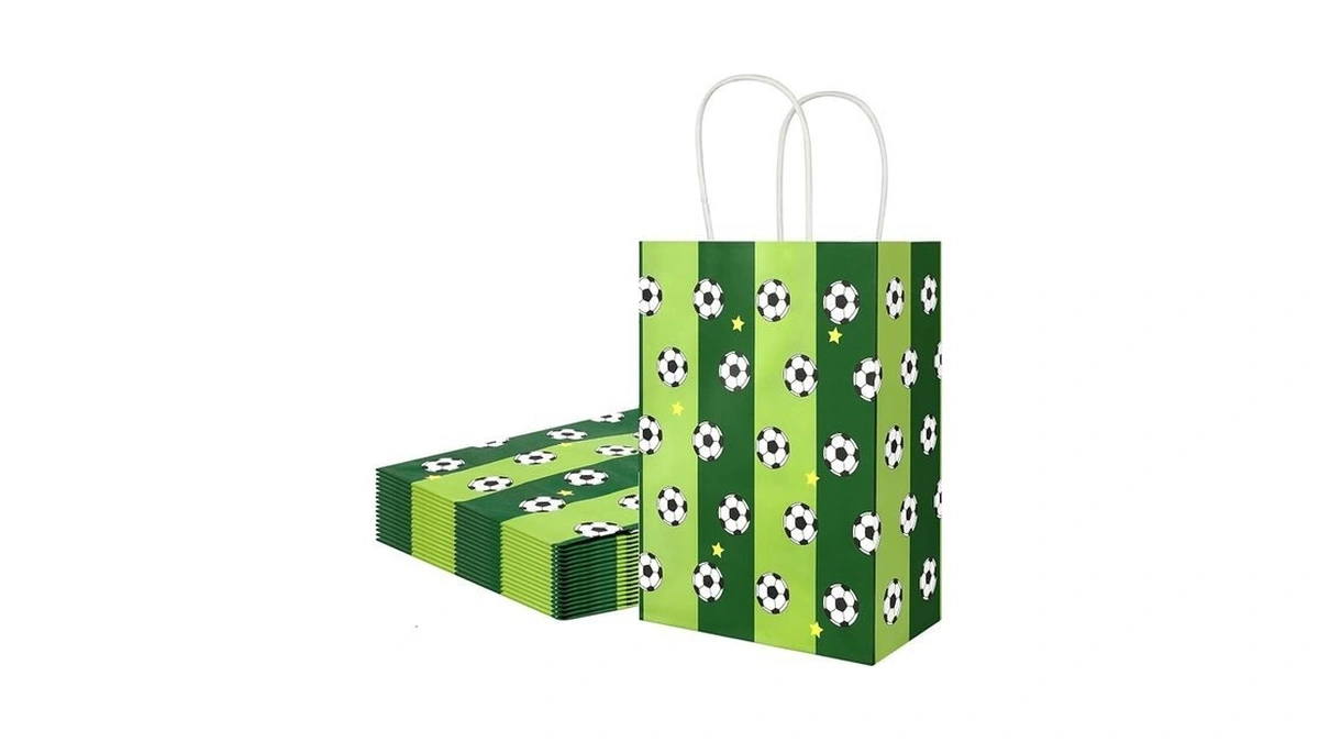 Ethanberg 20pcs White Soccer Party Favor Bags With Handles, Soccer