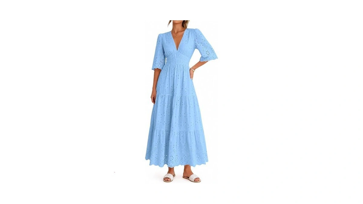 Lazysmile Long Sleeve Dresses For Women V Neck Hollow Out