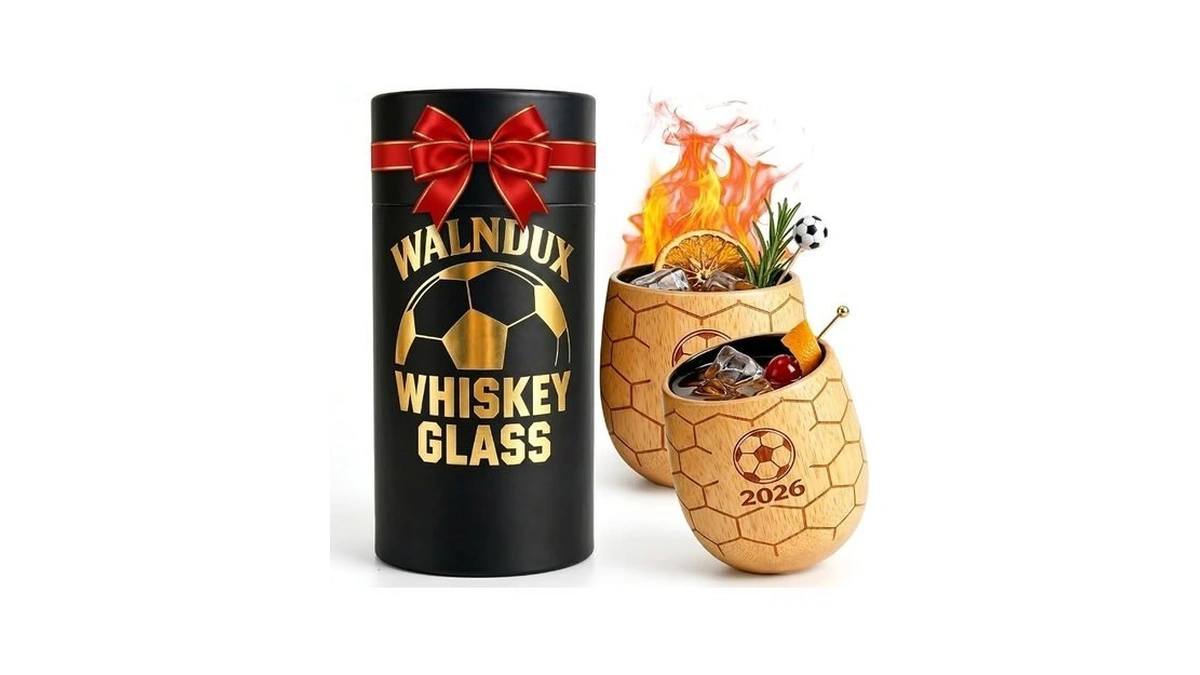 Soccer Wooden Whiskey Glass, Oak Wood Beer & Whiskey Tumbler,