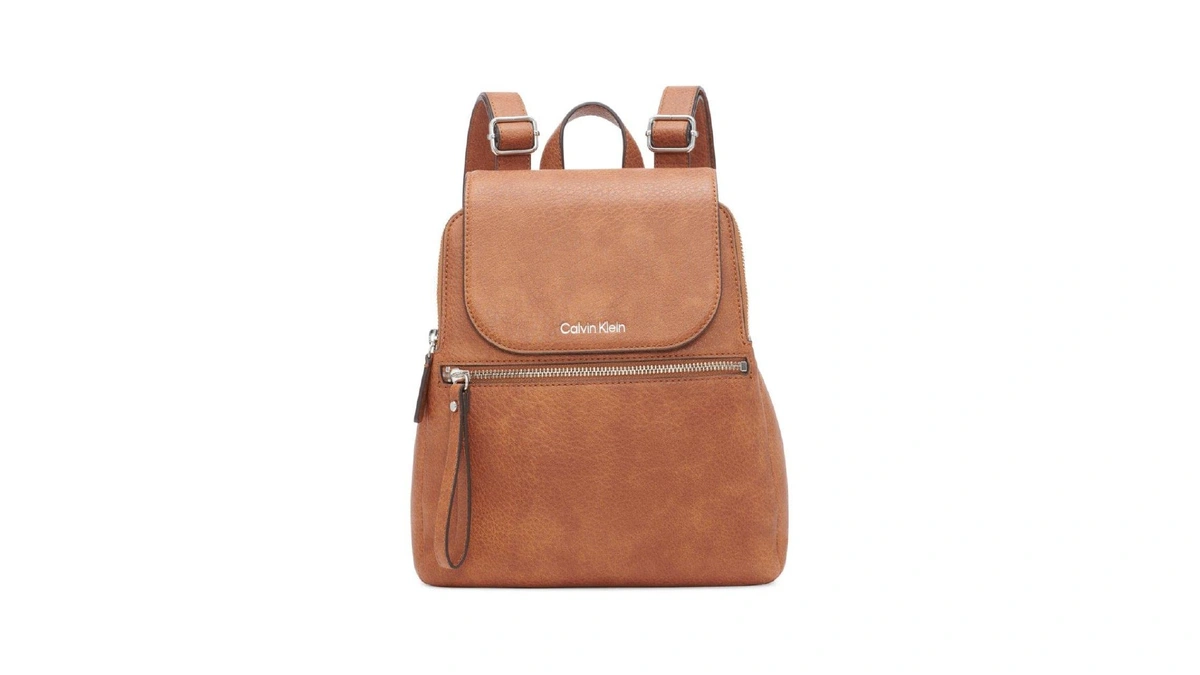 Calvin Klein Reyna Novelty Key Item Flap Backpack, Caramel Mix