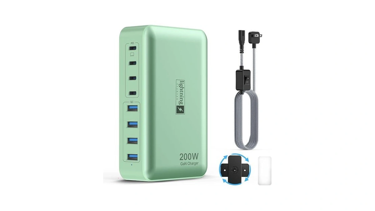 8-port Multiple Charger Station 200w With Flat Plug, Braided Power