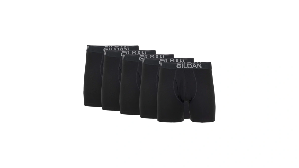 Gildan Mens Cotton Stretch Boxer Brief, Multipacks, Black Soot (5-pack),