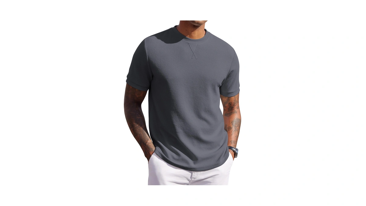 Coofandy Waffle Shirts For Men Casual Short Sleeve Crewneck T