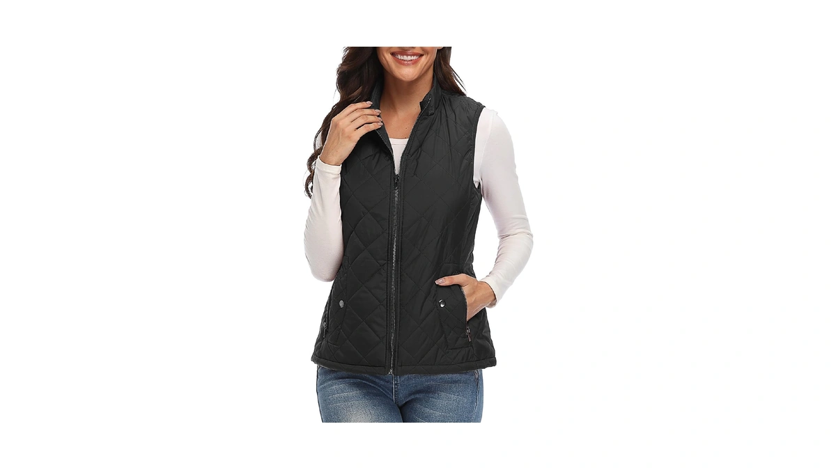 Eoarel Women Quilted Vest With Pockets Black
