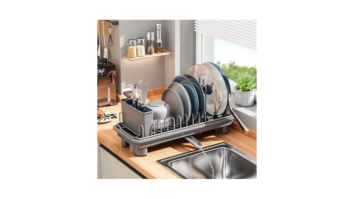 Sandream Small Dish Drying Rack With Removable Utensil Holder &