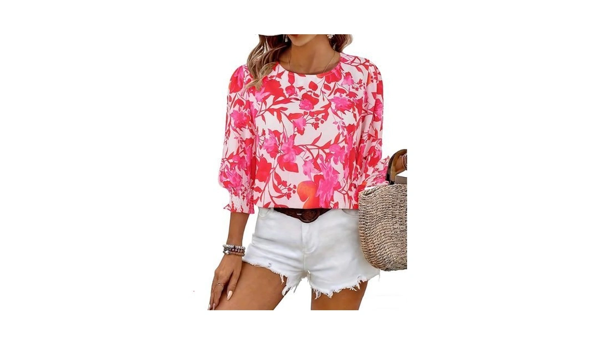 Halife Floral Work Blouses For Women Crewneck Business Casual Tops