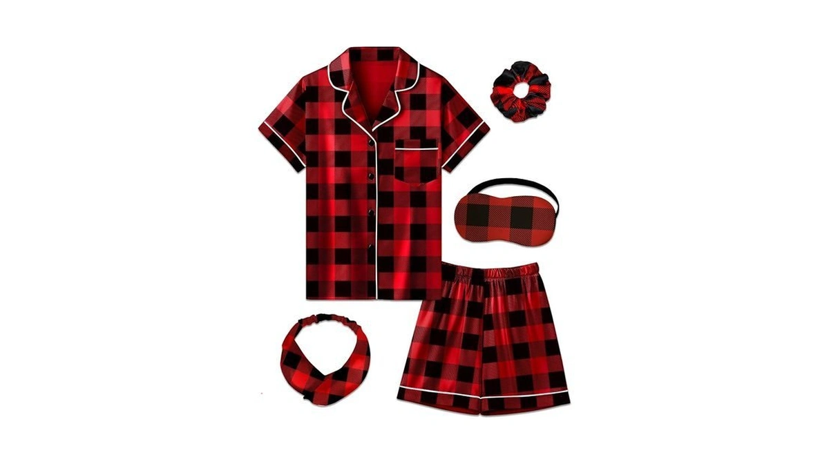 Morforu Satin Kid Short Pajamas Set 5 Piece Child Silk