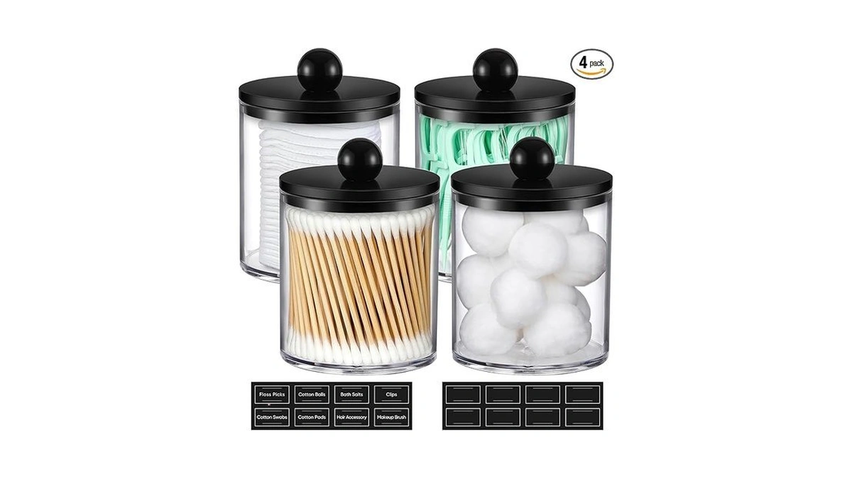 4 Pack Acrylic Qtip Holder Dispenser For Cotton Swabs, Balls,