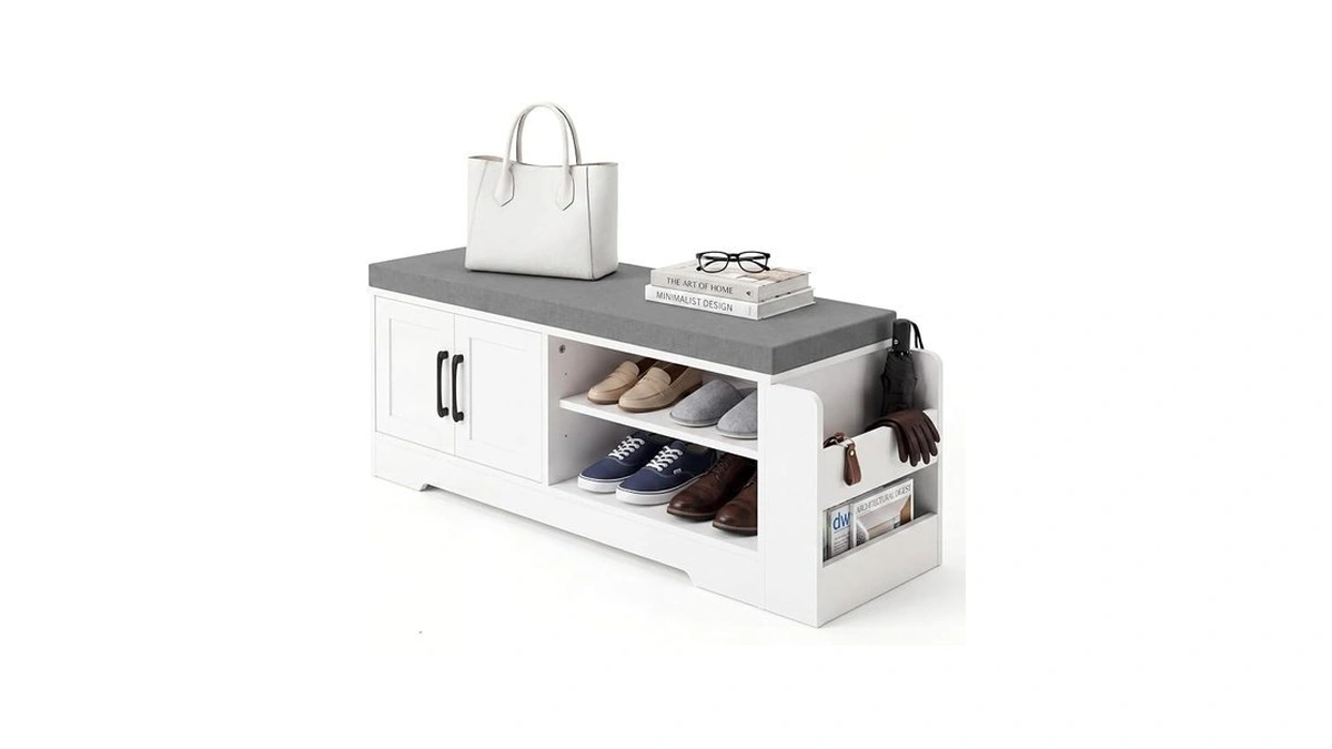 Grusign 39.6" Shoe Storage Bench With Cushion, Entryway Shoe Cabinet,