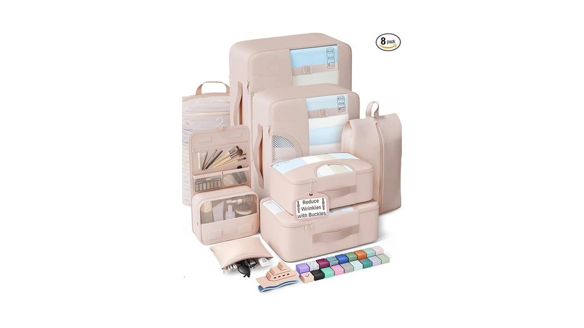 Veken 8 Set Packing Cubes For Travel Essentials,anti-wrinkle Buckled Suitcase