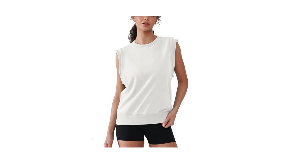 Women's Cotton Y2k Cap Sleeve Workout Tops Rolled Sleeveless Loose