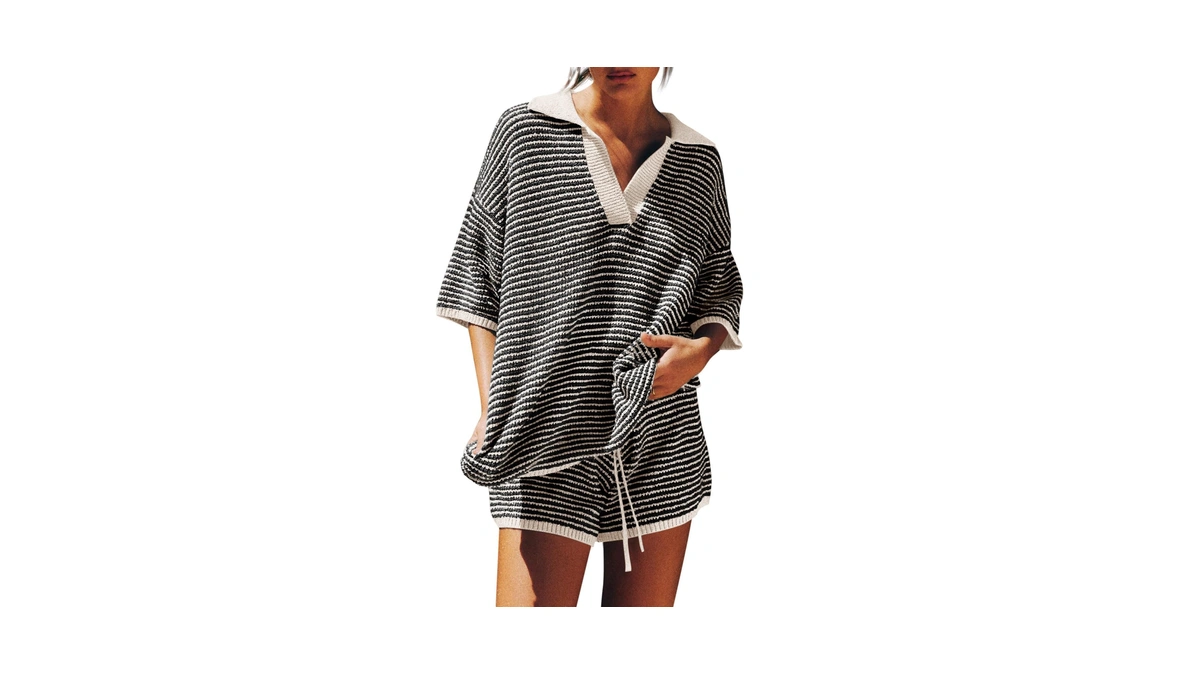 Tankaneo Womens Sweater Set 2 Piece Outfits Oversized 3/4 Sleeve