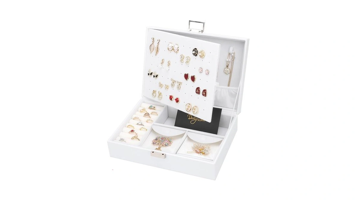 Designster Jewelry Box For Woman, 2 Layers Leather Jewelry Organizers