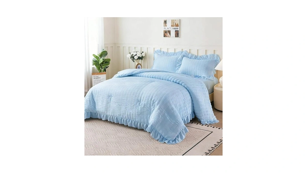 Ntbed 5 Pieces Seersucker Comforter Set For Girls Kids, Soft