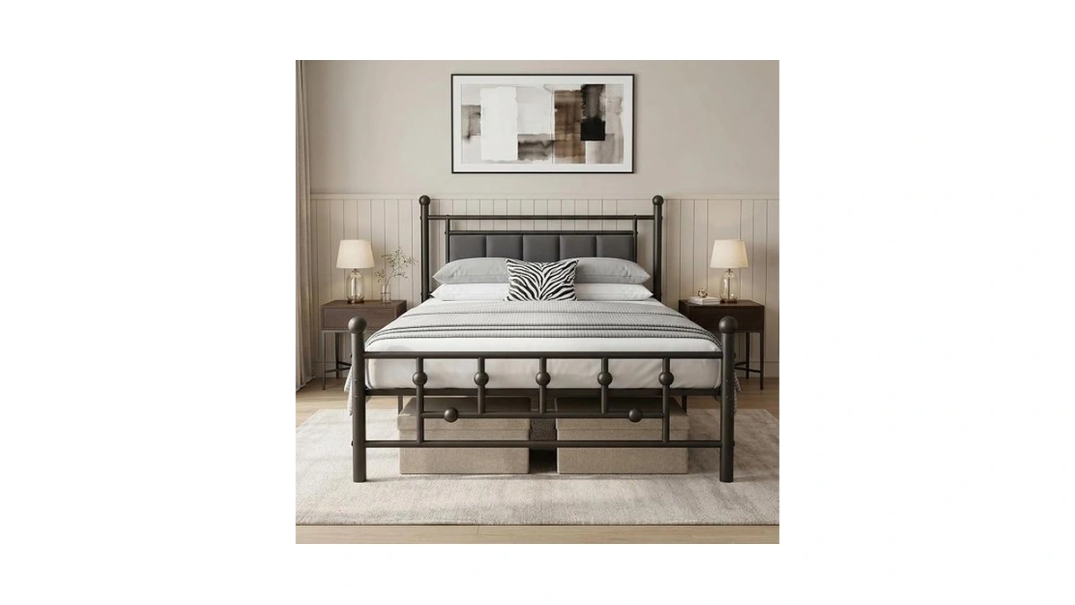 Luviyoo Velvet Upholstered Twin Bed Frame With Headboard