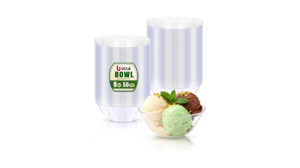 Bucla 50pack Clear Plastic Small Bowls - 8oz Disposable Ice