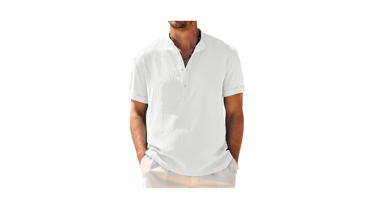 Coofandy Mens Summer Henley Shirts Button Vac...
