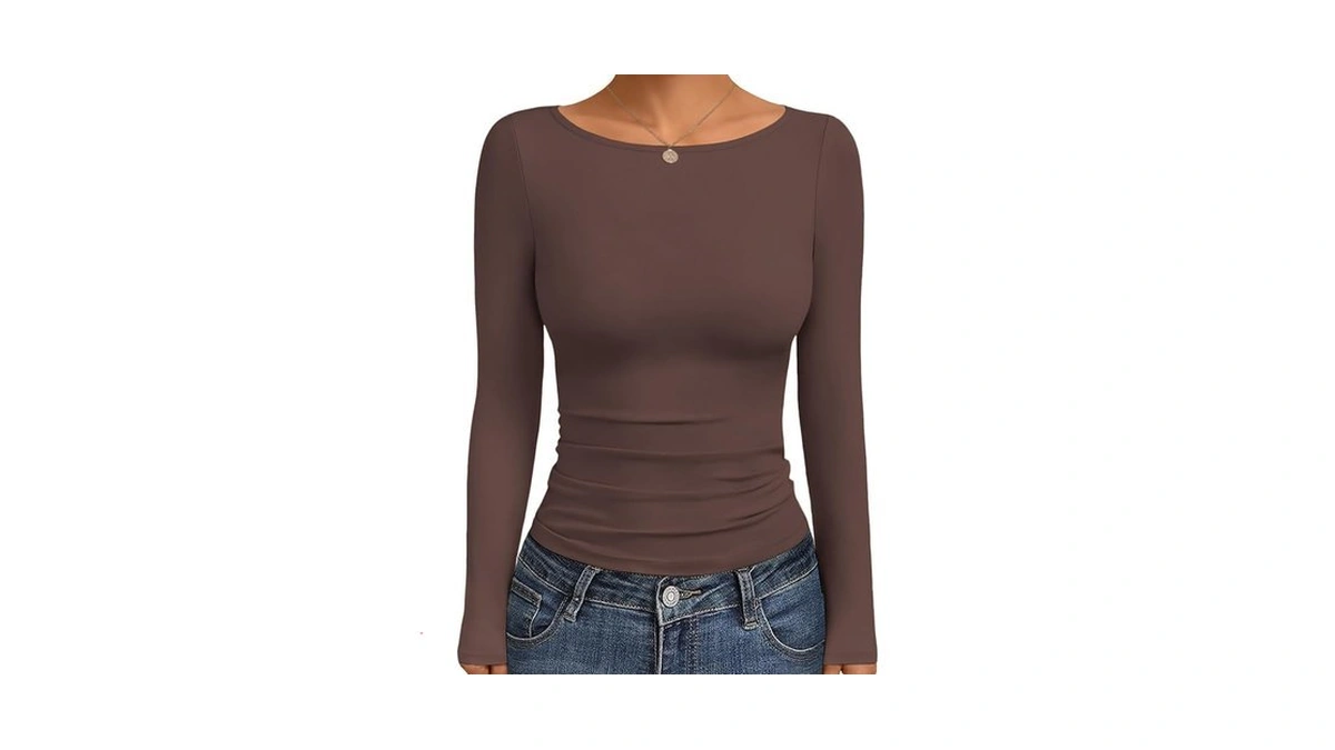 Ekouaer Long Sleeve Shirts For Women Boat Neck Tops Fall