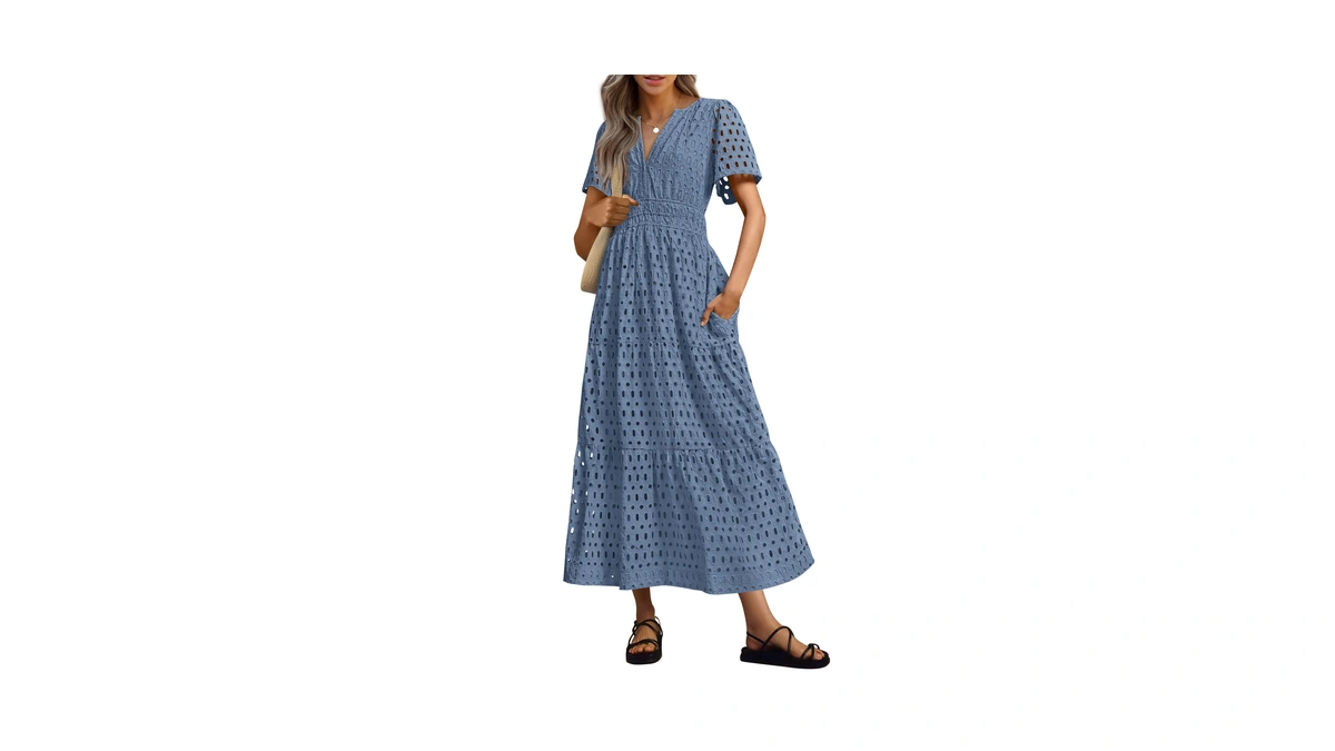 Prettygarden Womens 2026 Summer Maxi Dress Short Sleeve V Neck