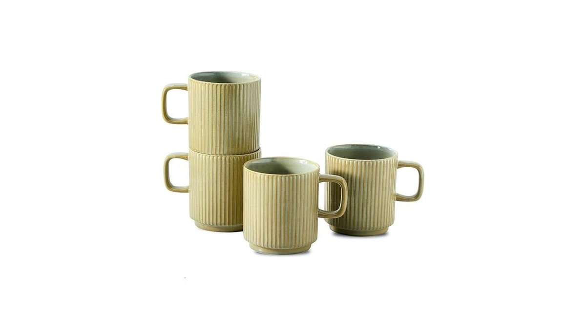 Seyatoo Coffee Mugs Set Of 4, Ceramic Ribbed Tea Coffee