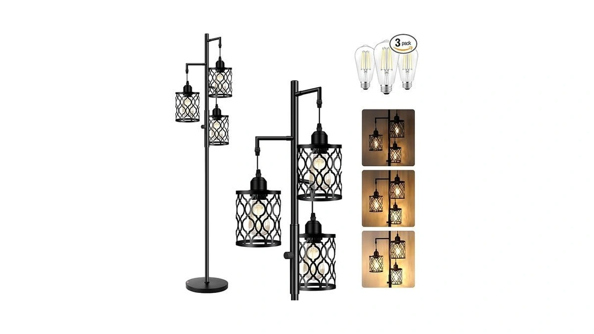 Rottogoon Dimmable Farmhouse Floor Lamp, Industrial Floor Lamp For Living