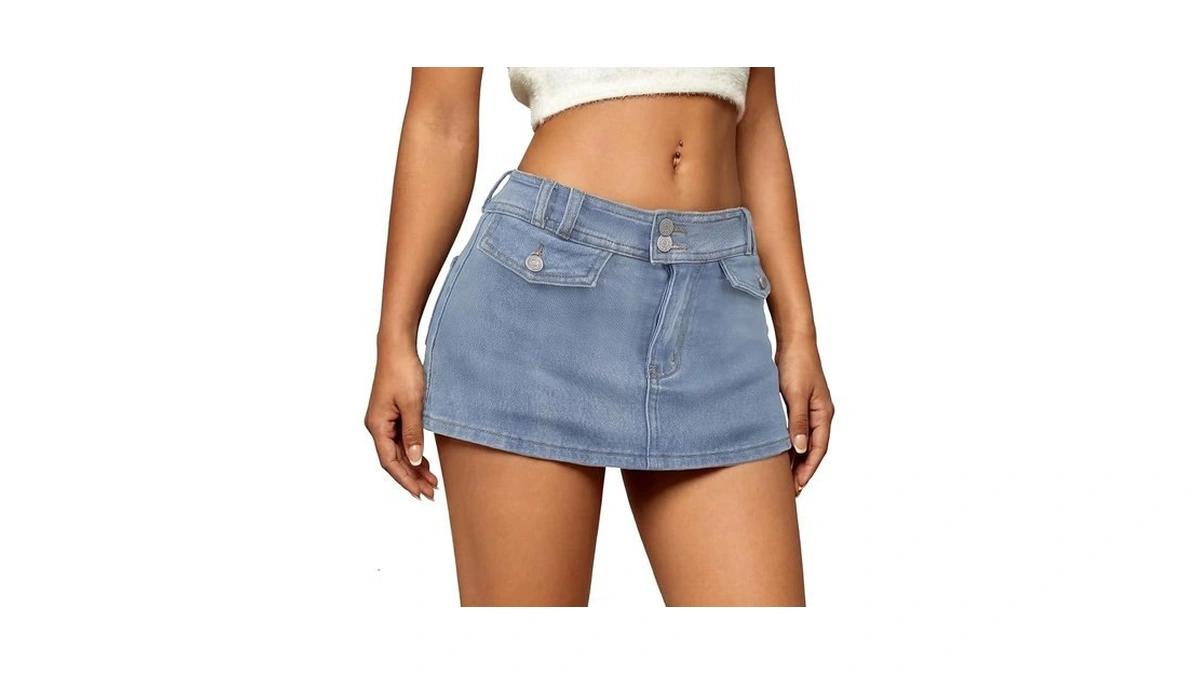 Genhoo Denim Skirt Women Casual Denim Mini Skirt Low Waisted