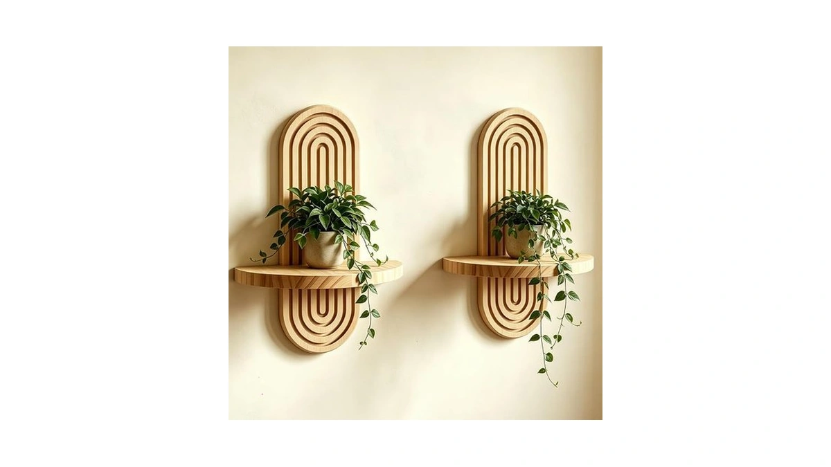 2 Pcs Wood Boho Arched Wall Shelf For Mini Plants