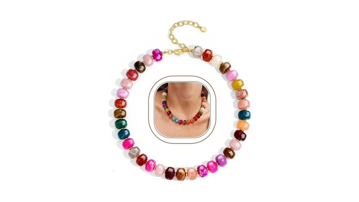 Holidayqbee Colorful Beaded Necklace For Women Boho Bead Chunky Necklace