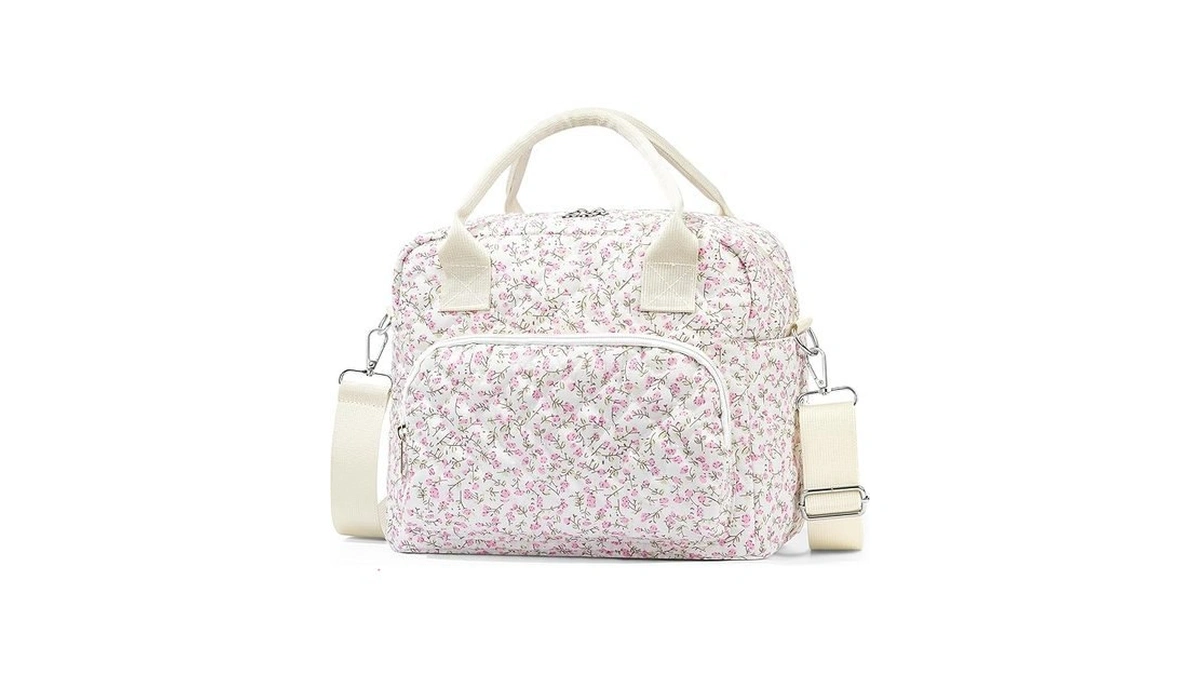 Buycard Quilted Insulated Lunch Bag With Shoulder Strap, Cotton Tote