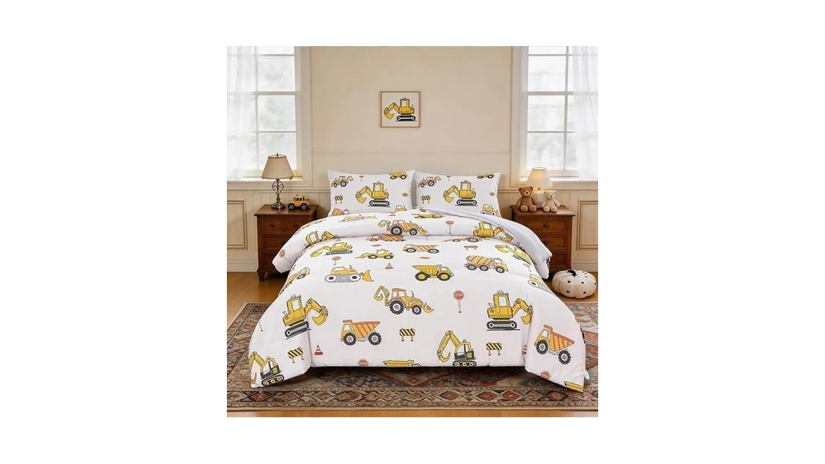 Zrnbast Construction Twin Bedding Sets For Boys Kids Beige Cartoon