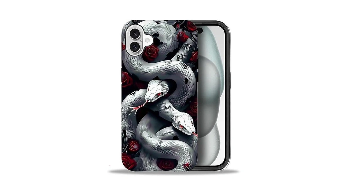 Punmada For Iphone 16 Case,two White Snakes Entwined Roses Pattern