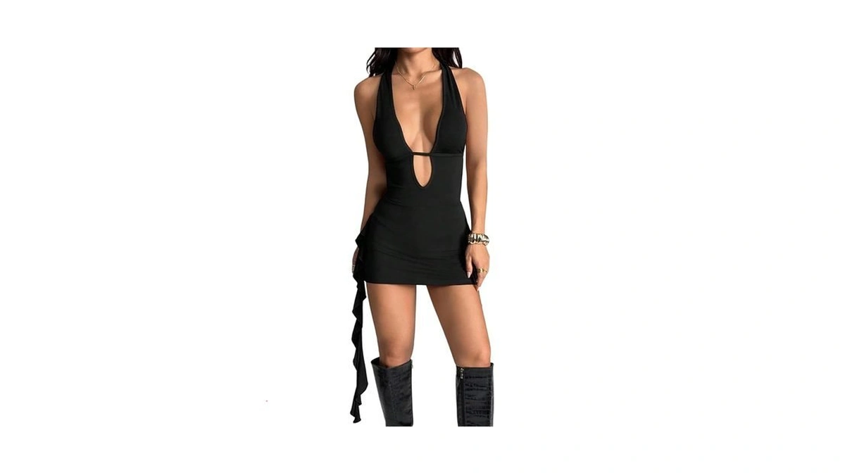 Soly Hux Women's Y2k Deep V Neck Halter Dress Irregular