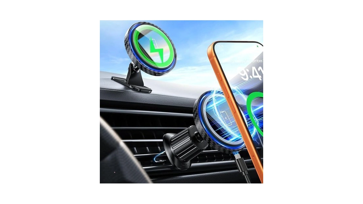 Fshyos Magnetic Wireless Car Charger Mount, 15w Fast Charging Car