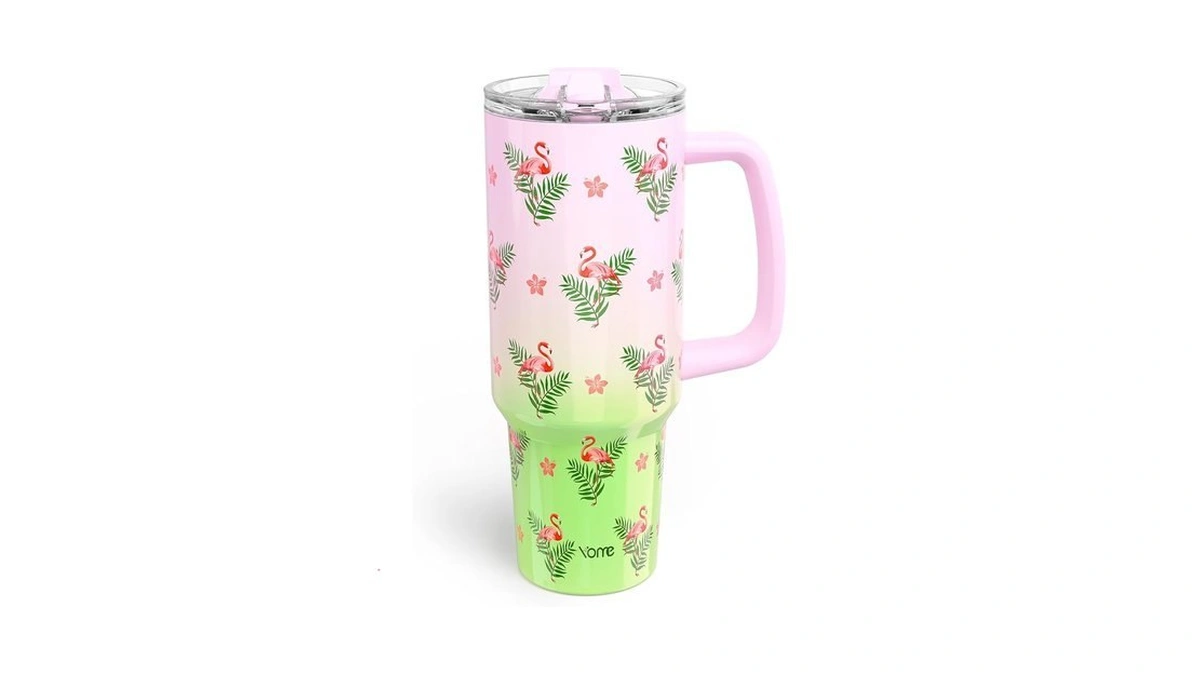Yome 40 Oz Flamingo Tumbler With Handle And Flip Straw